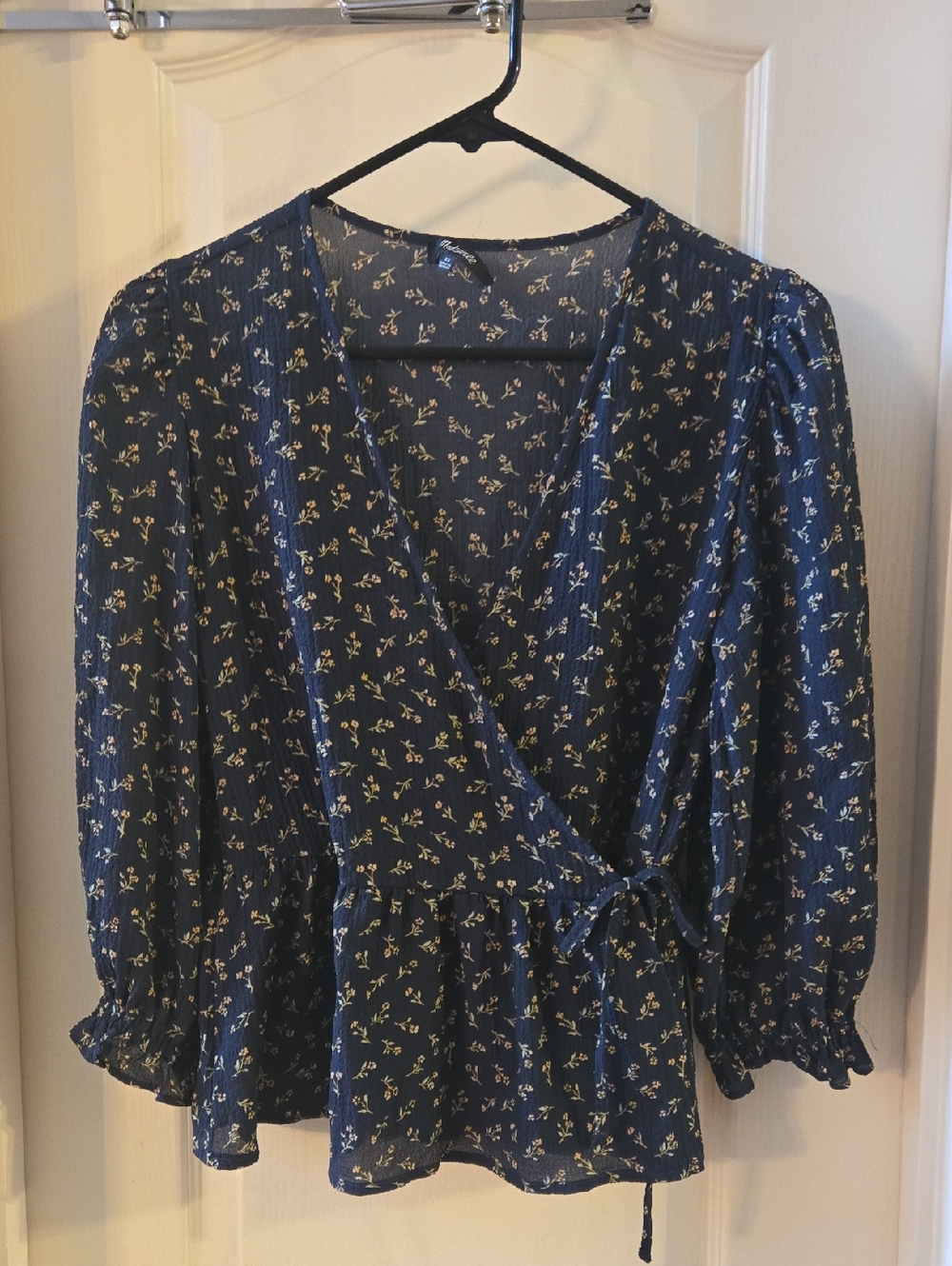 Madewell Navy Floral Wrap Top XS
